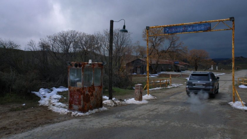 Exterior of gate to Burkov Mining Facility in Russia.