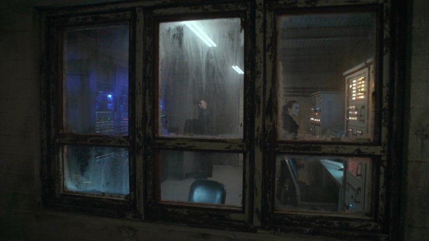 Fitz and Simmons in control room of old SVR base.