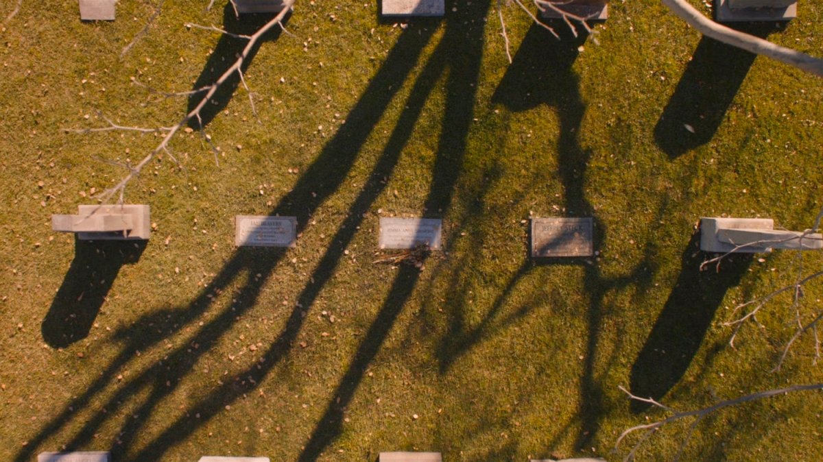 High angle view on headstones in a Framework cemetery.