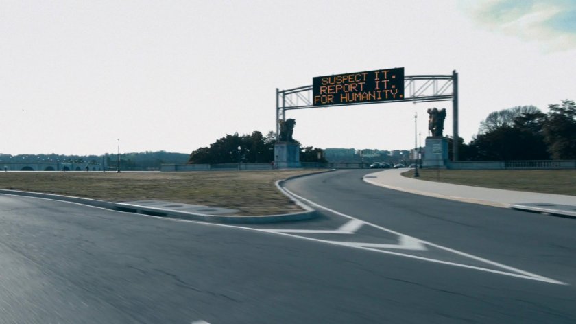 View of digital billboard above a road in Washington DC in the Framework.