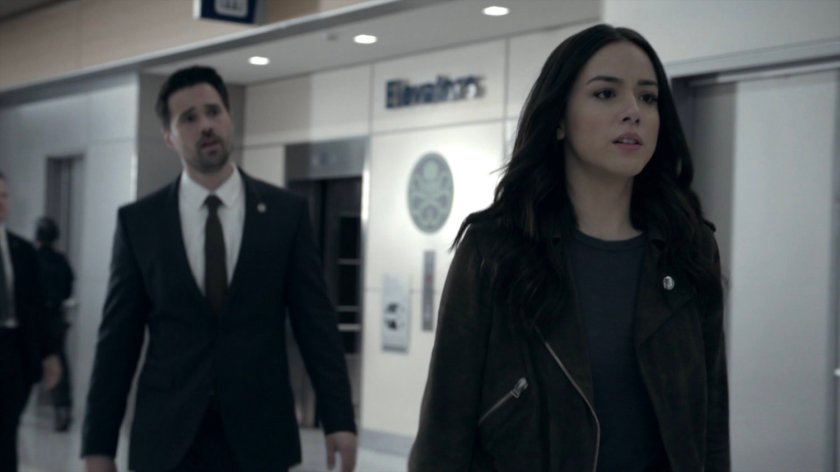 Ward and Daisy in the atrium of the Framework Triskelion.