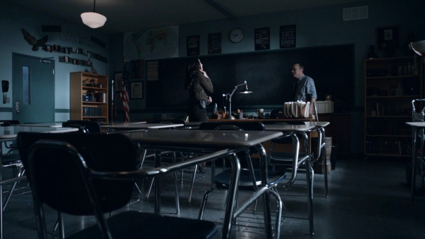 Daisy and Coulson in his classroom in the Framework.