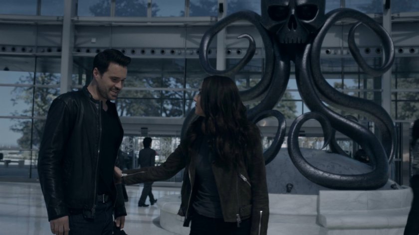 Ward and Daisy in the atrium of the Framework Triskelion.