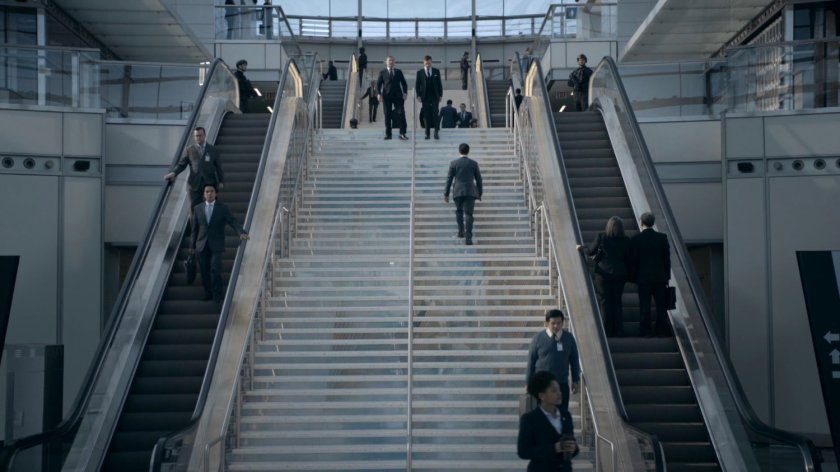 Fitz and his father on the stairs of the Framework Triskelion.