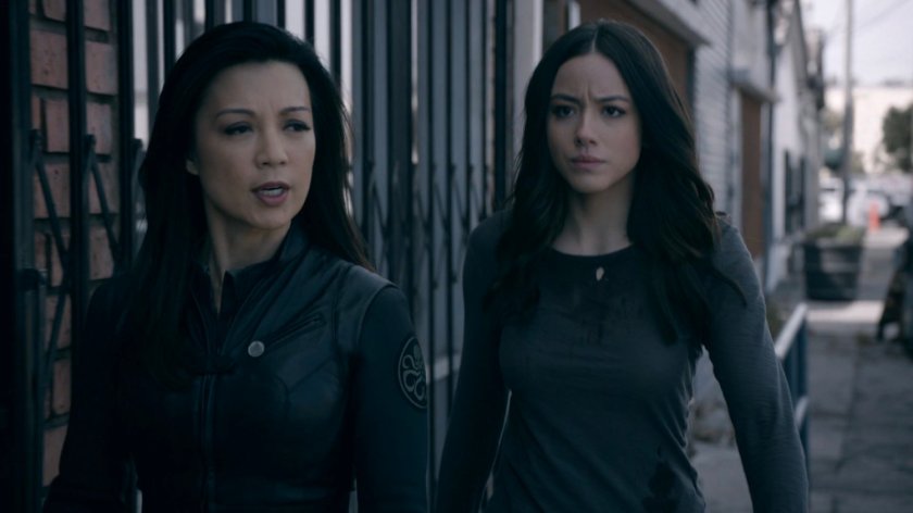 May and Daisy sneaking on a sidewalk in the Framework.