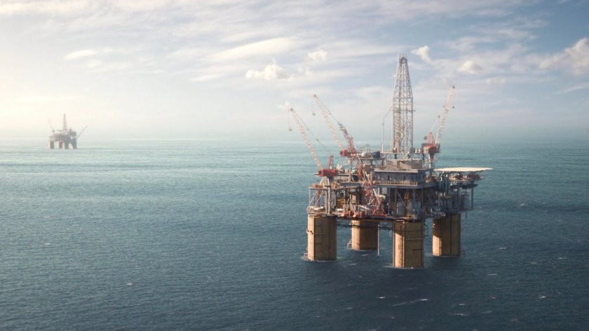 Aerial view of oil drilling platform in the Baltic Sea, and home base to the Superior.