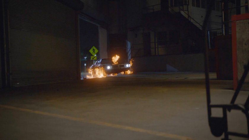 Flaming hell Charger drives into the Superior's Delaware warehouse.