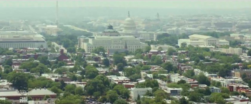 Aerial view of US Capitol and Washington DC.