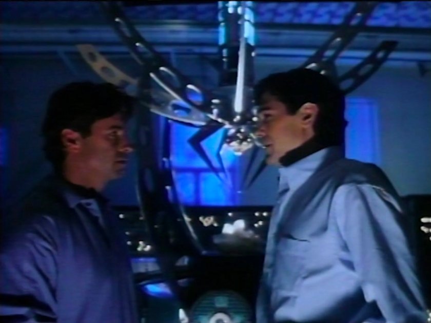 Reed and Victor in a dark college lab.