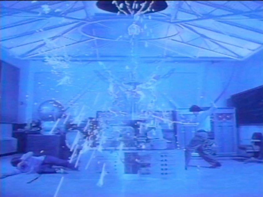 Victor being shocked by lightning in a college lab.