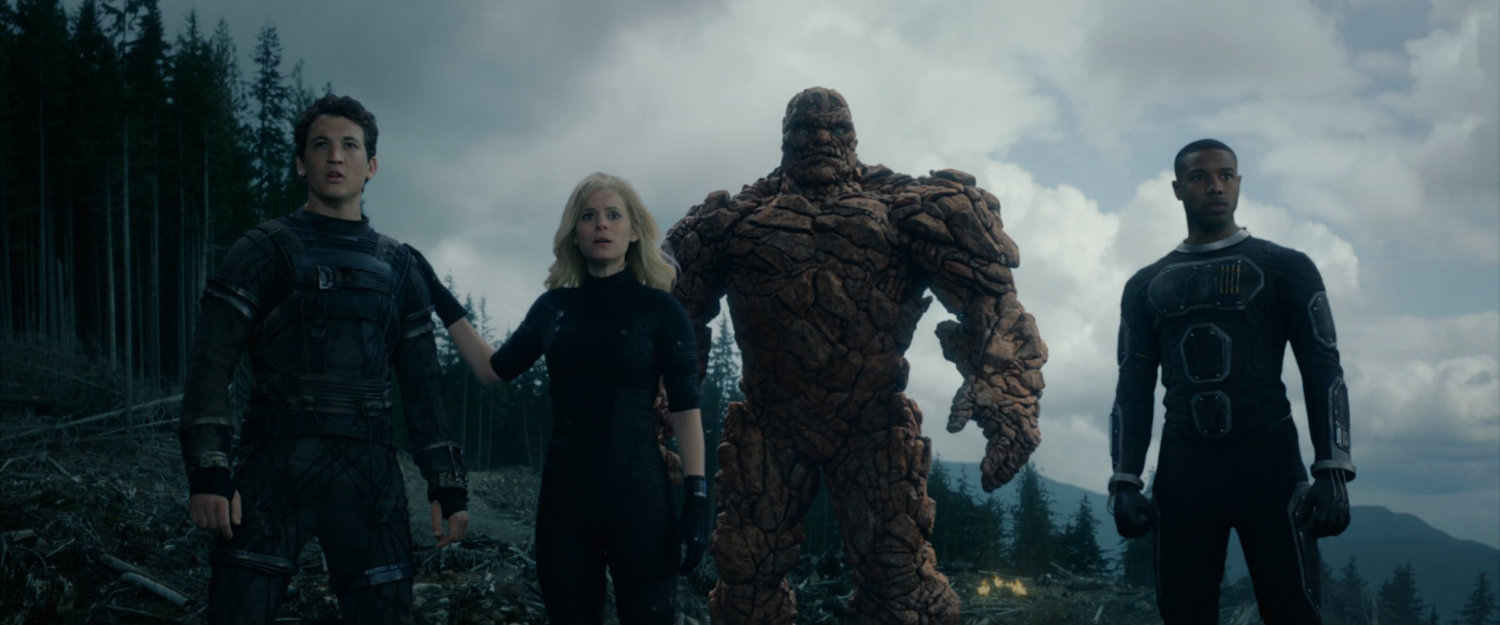 The Fantastic Four (sort of) survey the destruction by the Baxter Institute experiments.