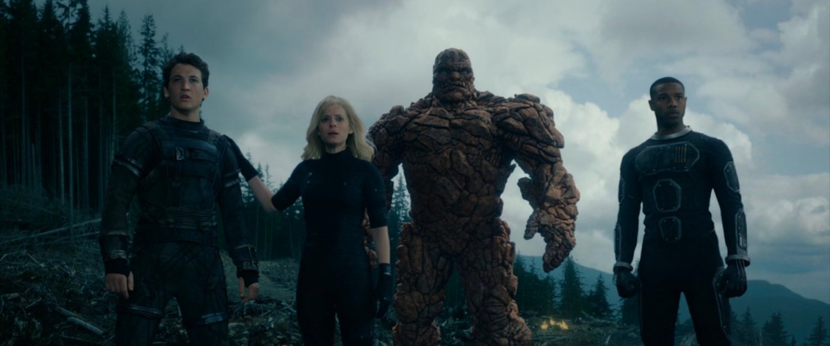 The Fantastic Four (sort of) survey the destruction by the Baxter Institute experiments.