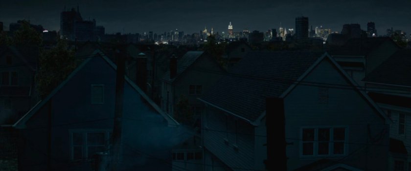 Blacked out neighborhood with Manhattan in the background.