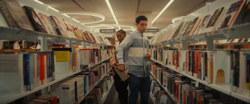 Riri and a student in the MIT library.