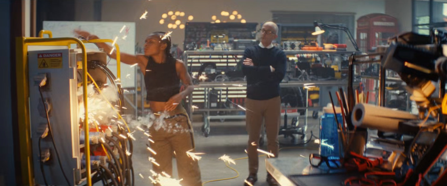 Riri and Professor Wilkes in an MIT laboratory.