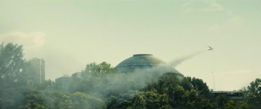 Ironheart flying past the MIT Great Dome.