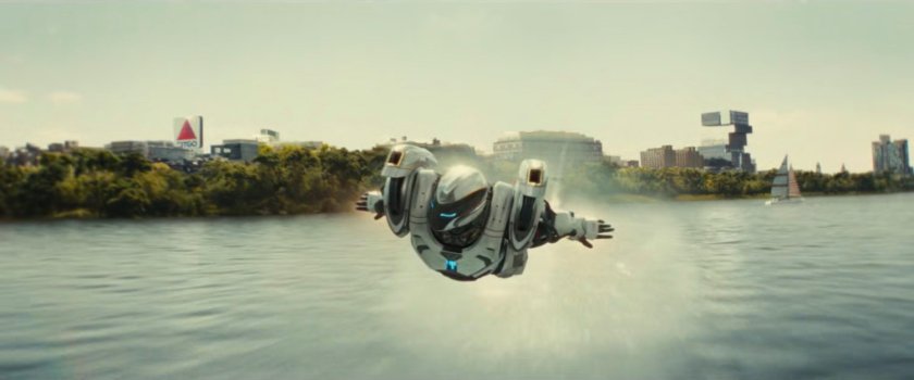 Ironheart flying over the Charles River.