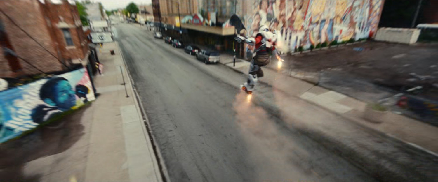 Riri coming in for a crash landing on a Chicago street.