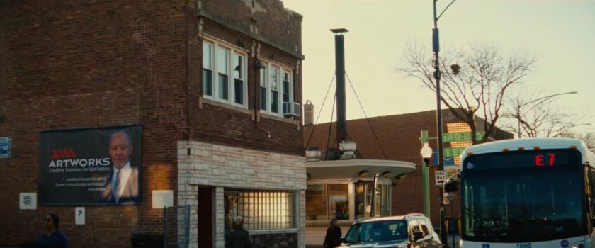 Storefronts along a street in Chicago.
