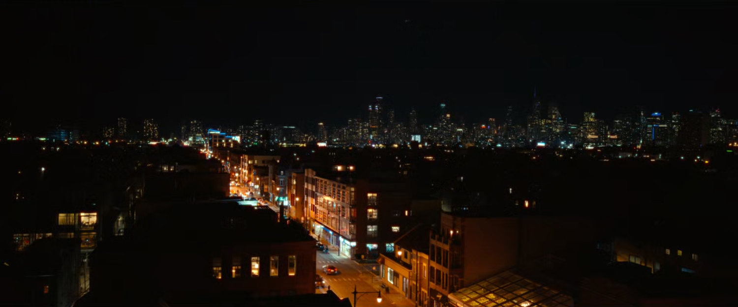 Nighttime aerial of Chicago.