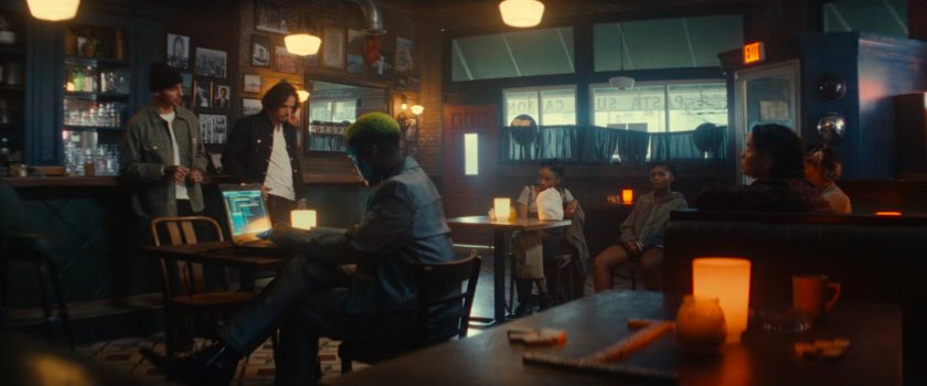 The Hood and his gang in Desperito's Pizza.