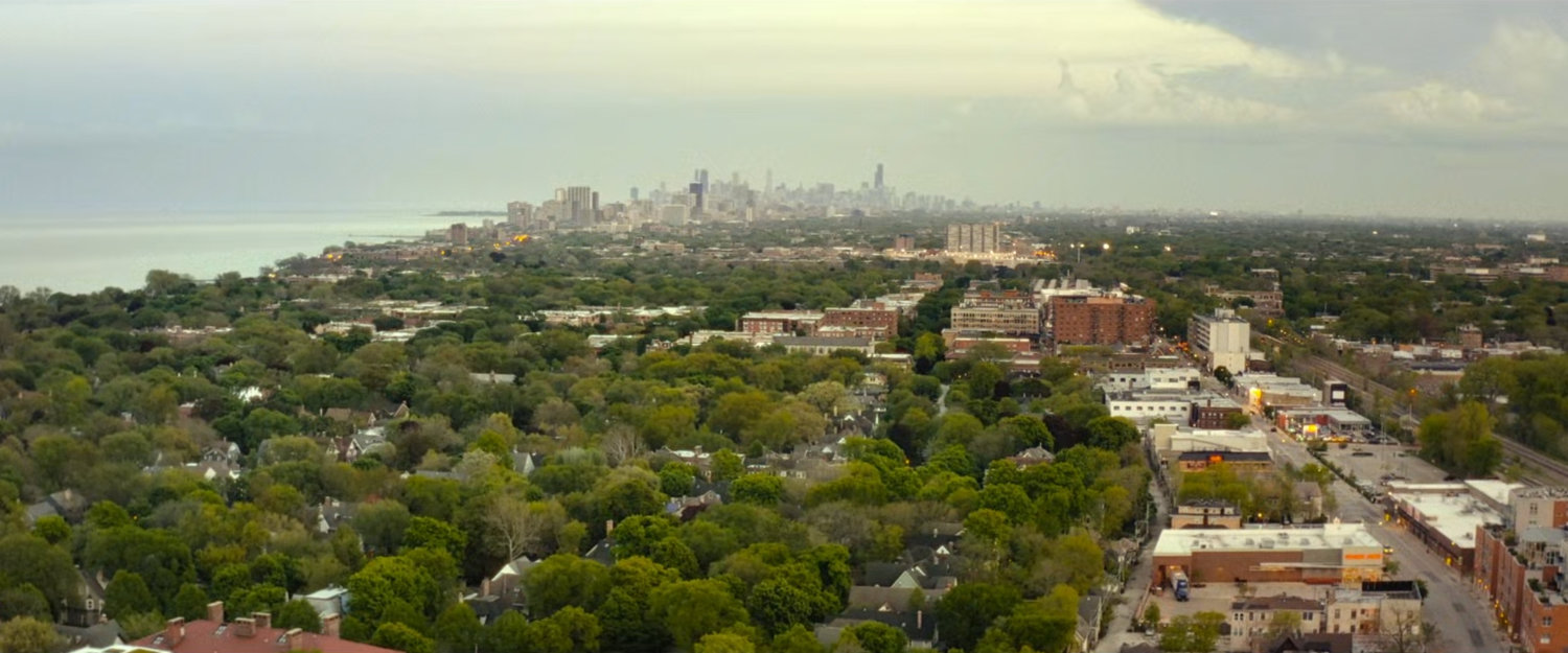 An aerial view of Evanston.