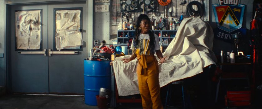 NATALIE inside Gary's Auto Repair.