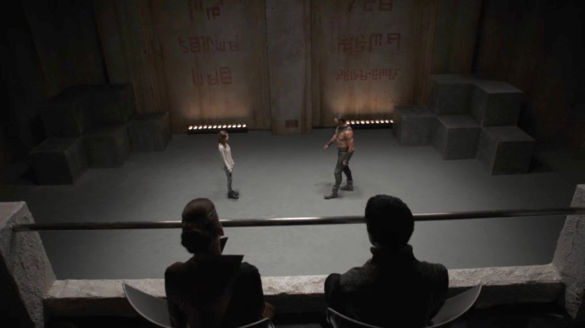 Abby fights Beast in the Arena in the Lighthouse.