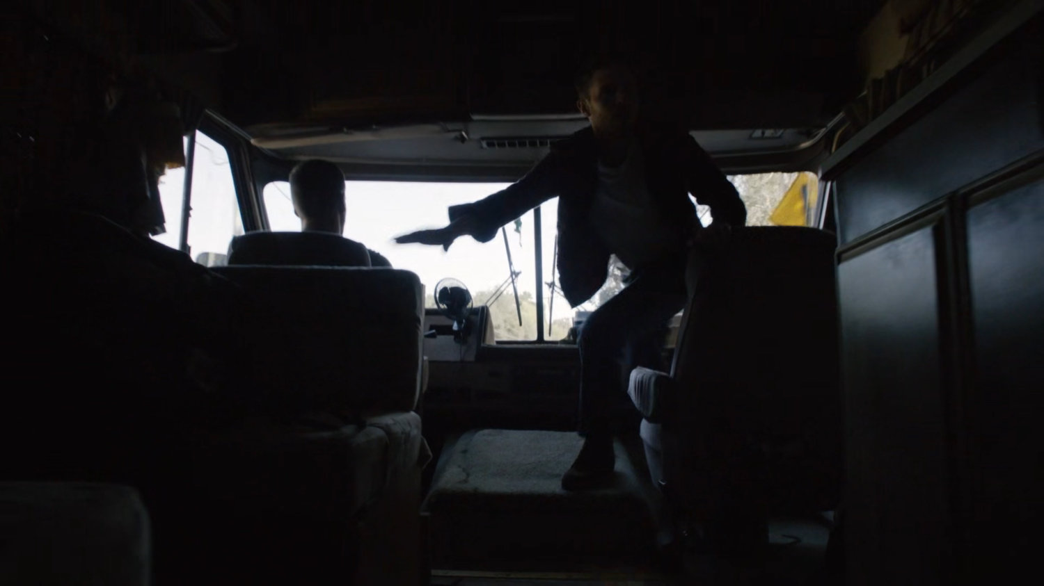 Hunter and Fitz in a motor home.
