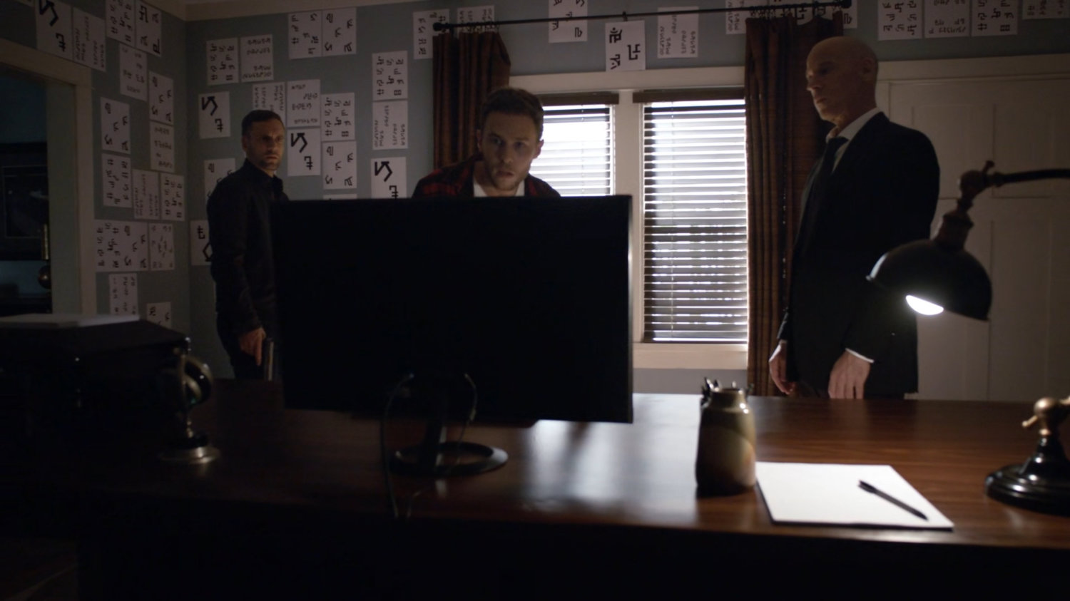 Hunter, Fitz, and Enoch in his living room.