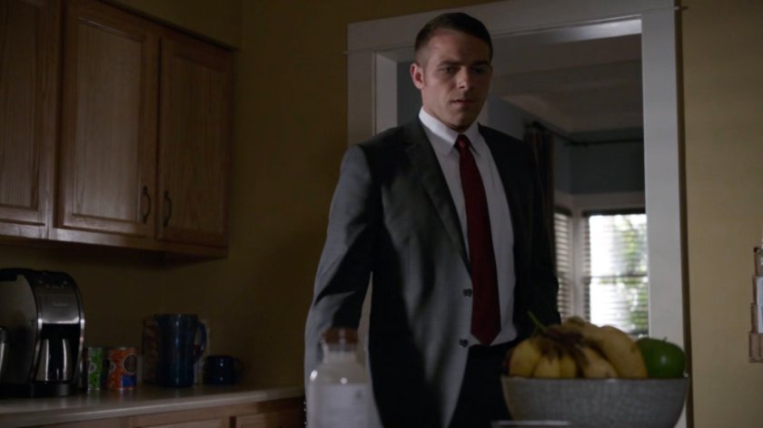 Lt Lucas in Enoch's kitchen.