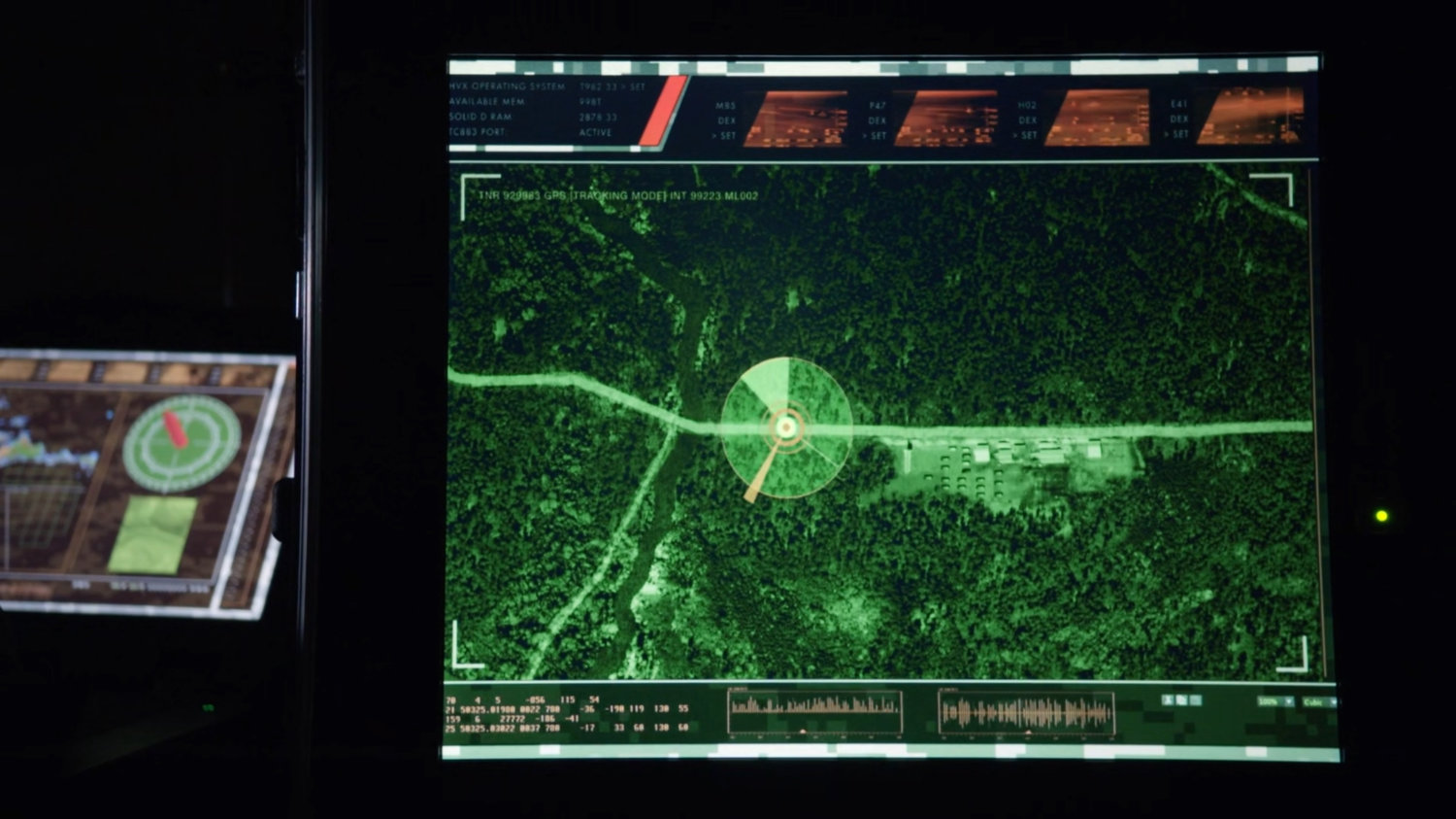 Video screen showing satellite image.