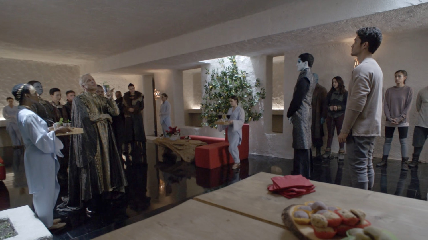 Kasius and his guests and attendants in his suite at the Lighthouse.