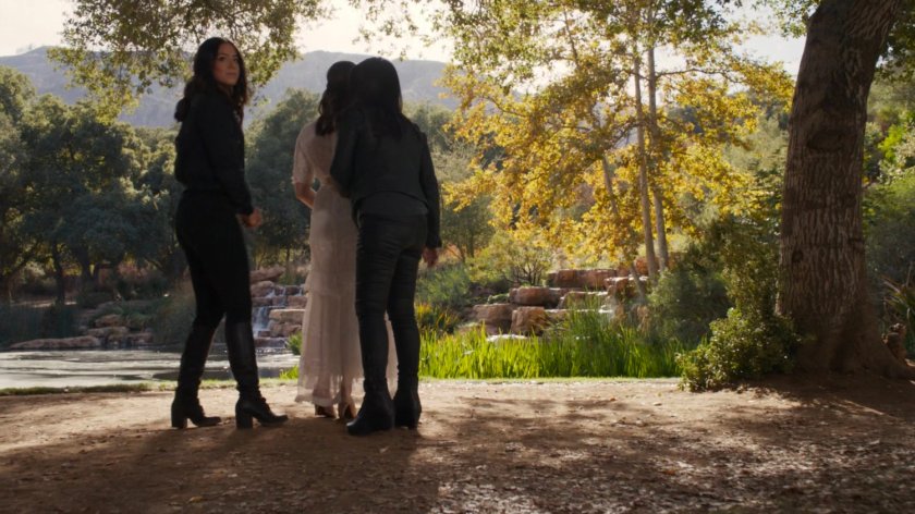 Daisy, May, and Simmons in a forest on Level 27 of The Lighthouse.