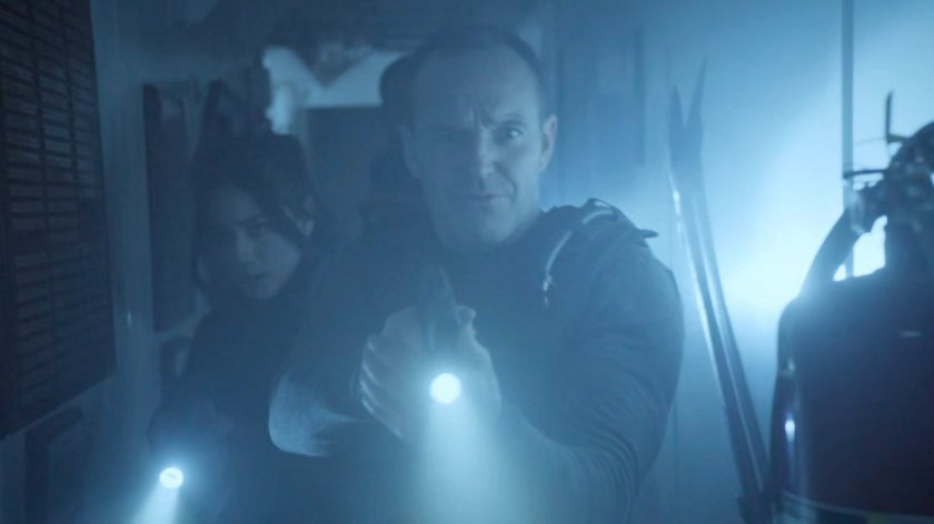 Coulson and Daisy in a hallway on the Principia.
