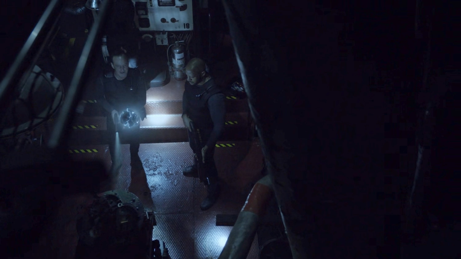 Coulson and Mack in the engine room of the Principia.