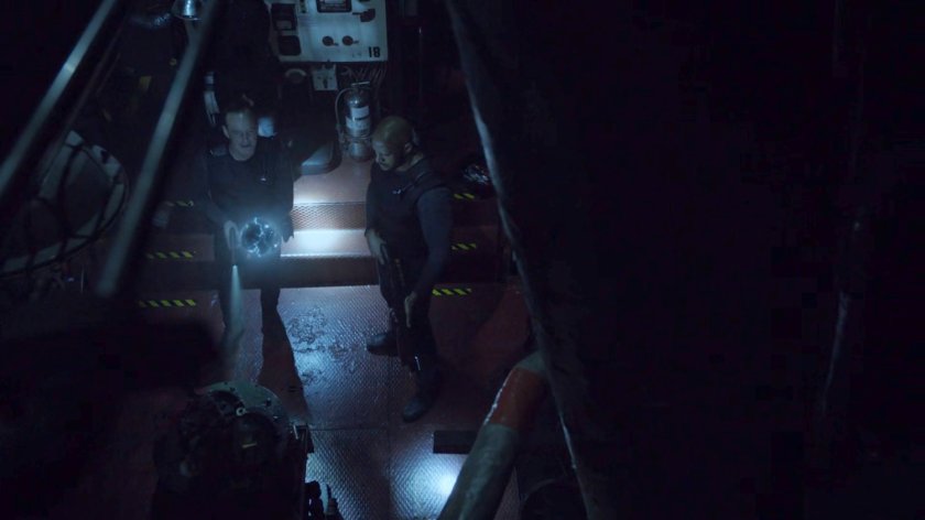 Coulson and Mack in the engine room of the Principia.