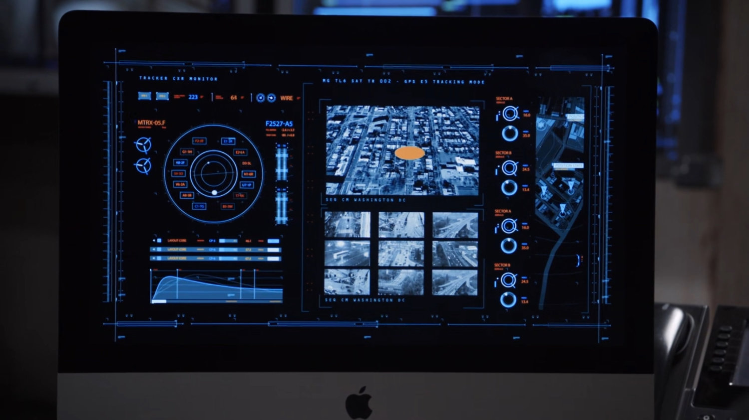 Computer screen showing location of General Hale's car.