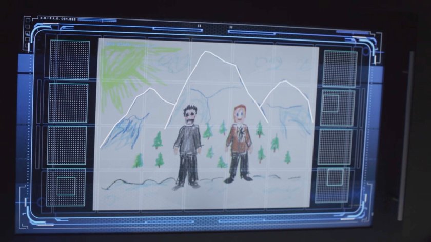 A drawing of Coulson and Talbot by a snowy mountain range, by Robin.