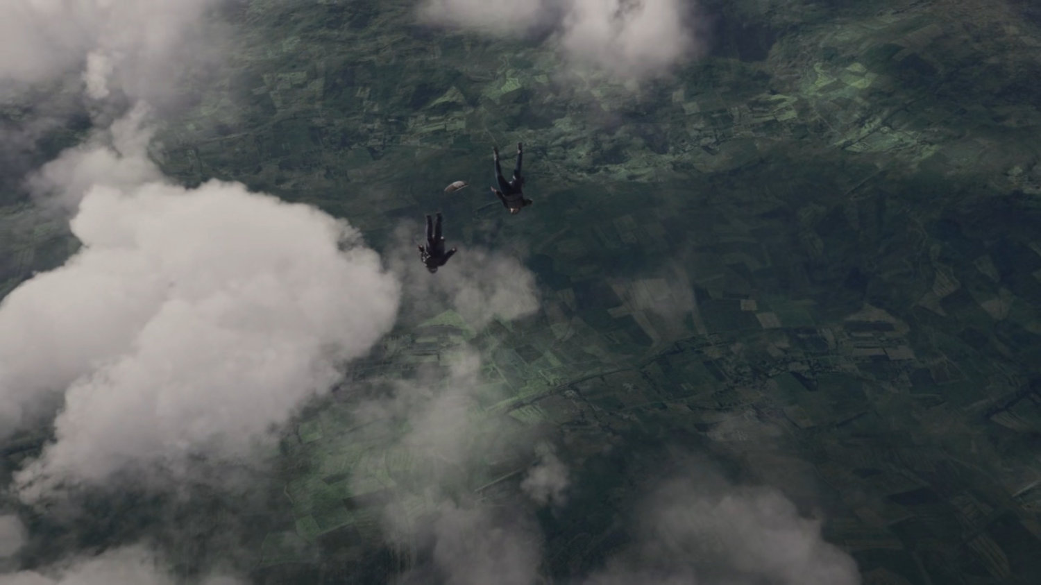 Yo-Yo, Fitz, and Simmons skydiving over Herefordshire, England.