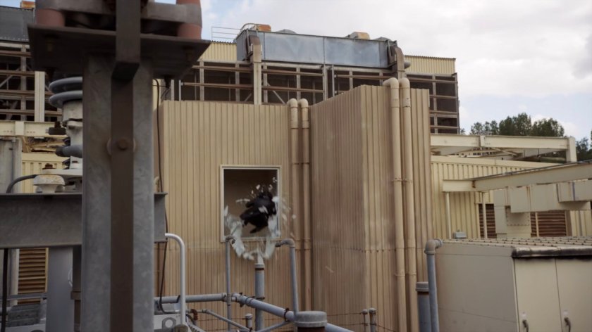 Yo-Yo and Ivanov falling out a window at a HYDRA R&D site in Hereforshire.