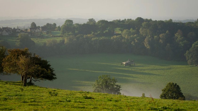 Quinjet parked in a field in Herefordshire, England.