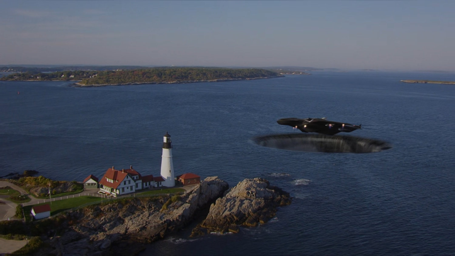 Zephyr One flies out of a sinkhole by in Lake Ontario by The Lighthouse.