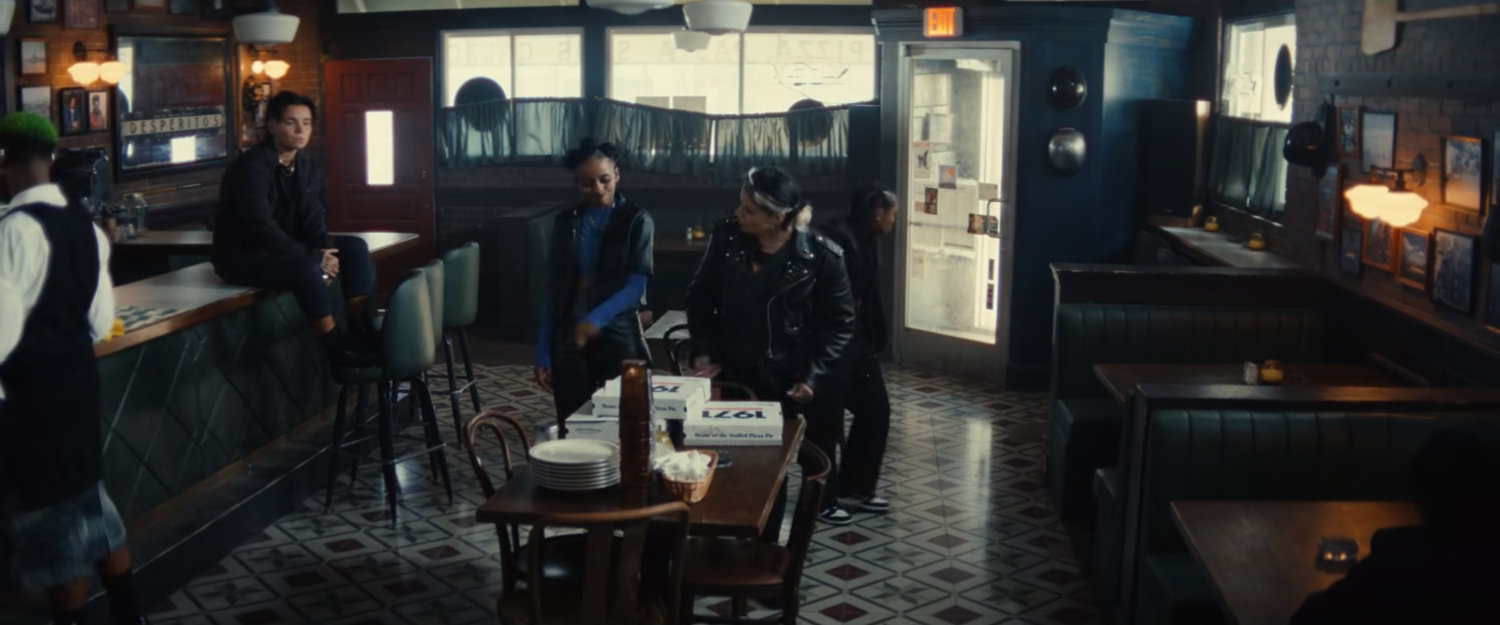 The Hood's crew in Desperito's pizza.