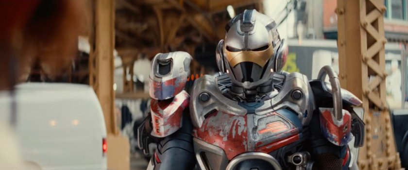 Ironheart on the sidewalk outside Stanton's Sweets Reads & More.