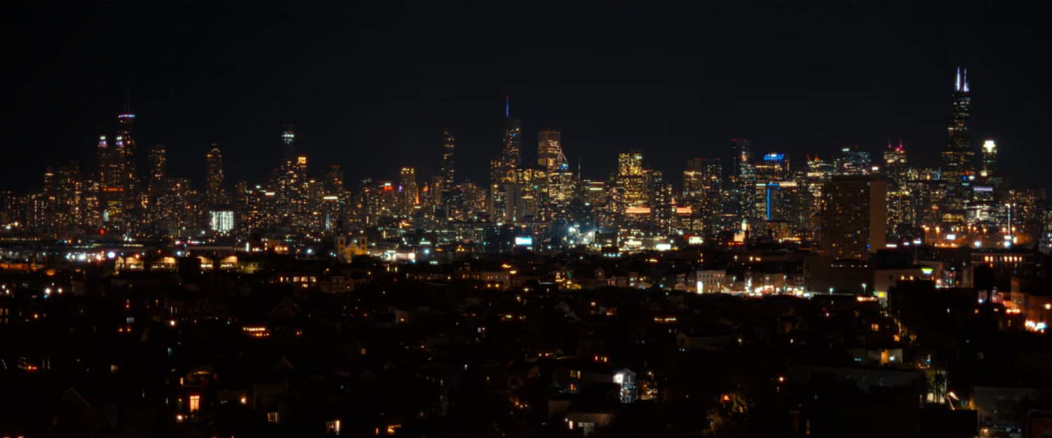Skyline of Chicago at night.
