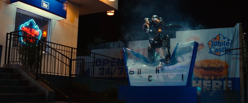 Ironheart crashes into the White Castle sign. Ouch!
