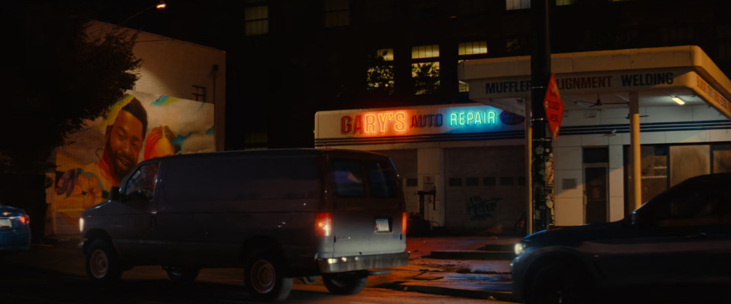 Night exterior of Gary's Auto Repair.