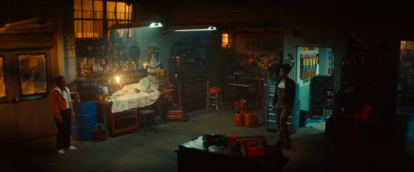 Riri and Ronnie in Gary's Auto Repair.