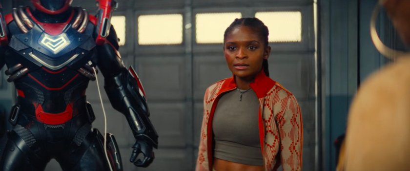 Riri and her new Ironheart suit in Gary's Auto Repair.